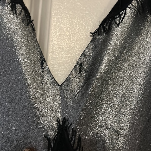 ALLSAINTS Ophelia Metallic Lace Trim Maxi Slip Dress Silver Black size 6 - Picture 4 of 8